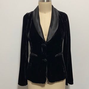 Olivaceous Black Tuxedo Blazer Velvet Satin Sexy YSL EUC Smoking Jacket